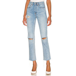 Grlfrnd Karolina 'Petite' Blue High Rise Straight Crop Denim Jean Size 26